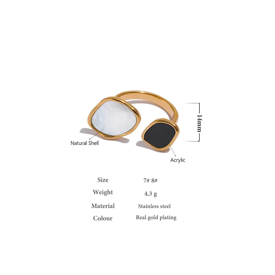 VAIGE Geometric Acrylic Shell Ring in 316L Stainless Steel - Trendy Fashion Accessory for Parties