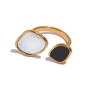 VAIGE Geometric Acrylic Shell Ring in 316L Stainless Steel - Trendy Fashion Accessory for Parties