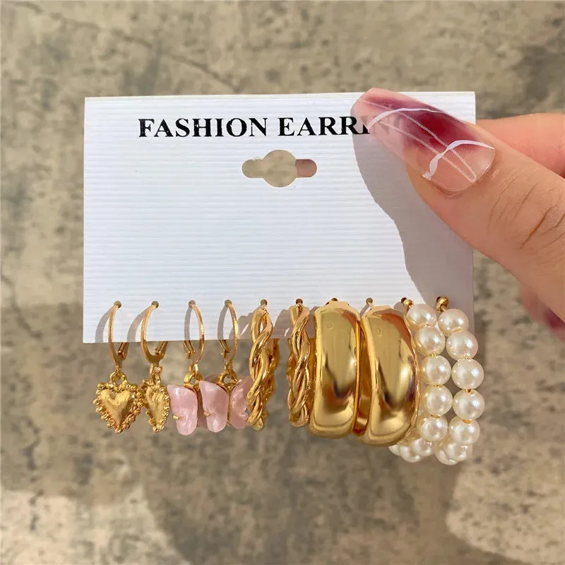 Vintage Boho Gold Hoop Earrings Set