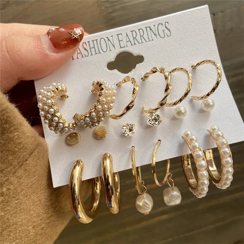 Vintage Boho Gold Hoop Earrings Set