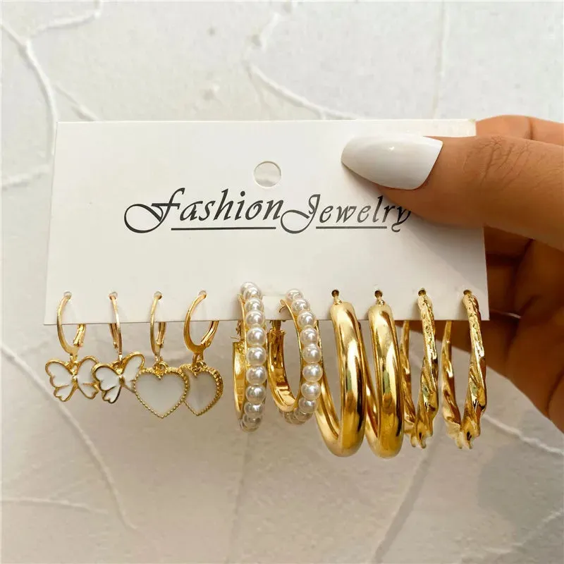 Vintage Boho Gold Hoop Earrings Set