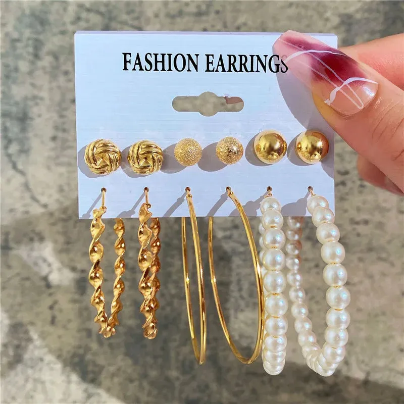 Vintage Boho Gold Hoop Earrings Set