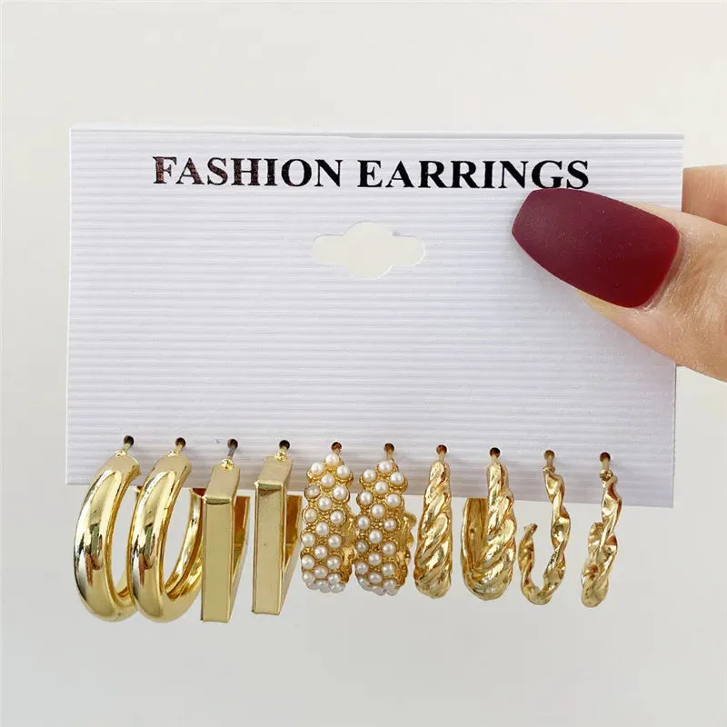 Vintage Boho Gold Hoop Earrings Set