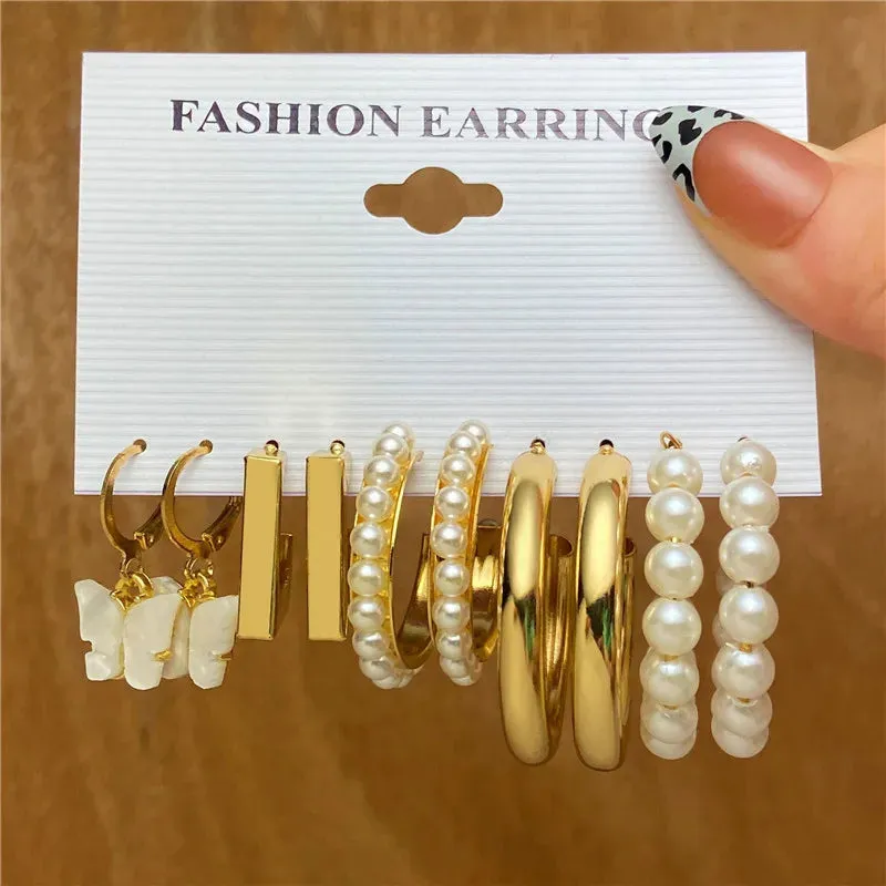 Vintage Boho Gold Hoop Earrings Set