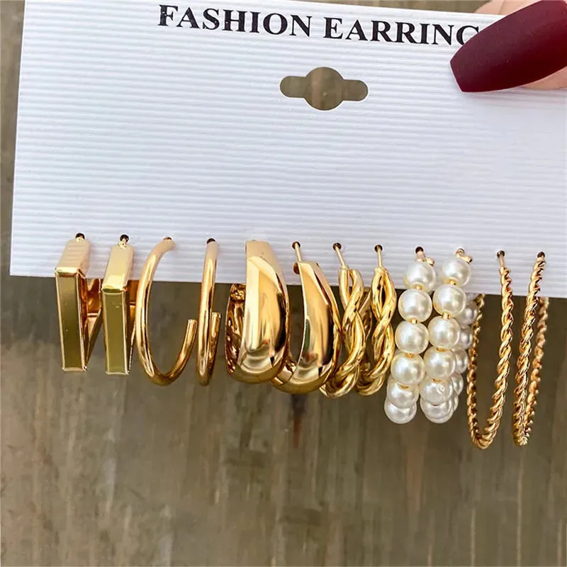 Vintage Boho Gold Hoop Earrings Set