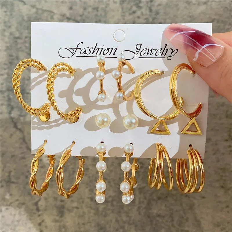 Vintage Boho Gold Hoop Earrings Set