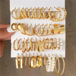 Vintage Boho Gold Hoop Earrings Set