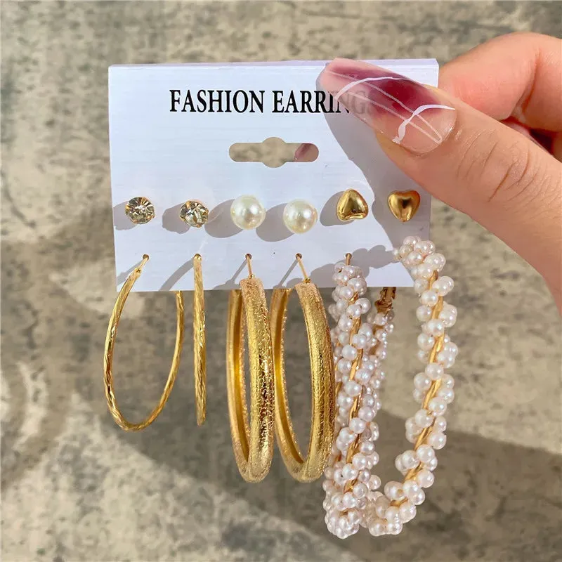 Vintage Boho Gold Hoop Earrings Set