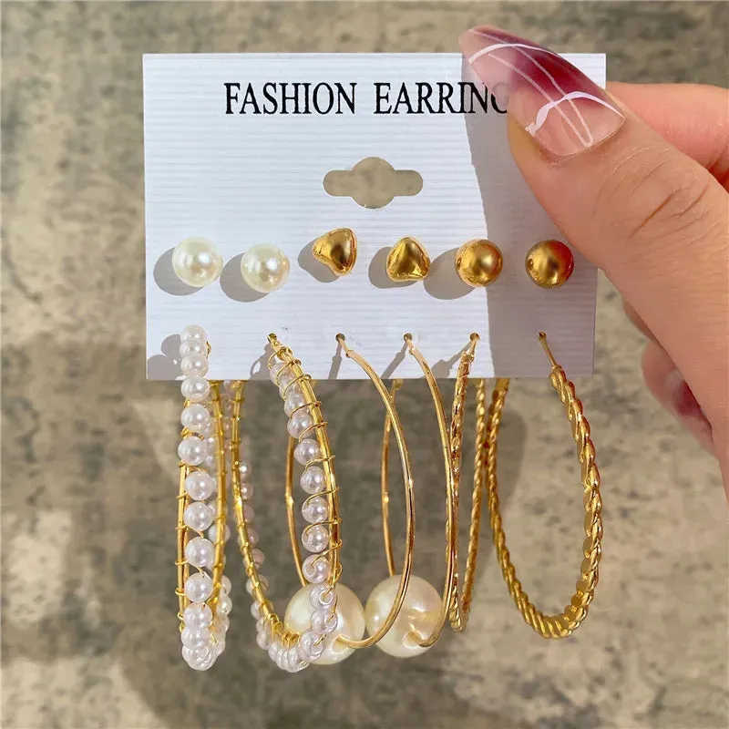 Vintage Boho Gold Hoop Earrings Set