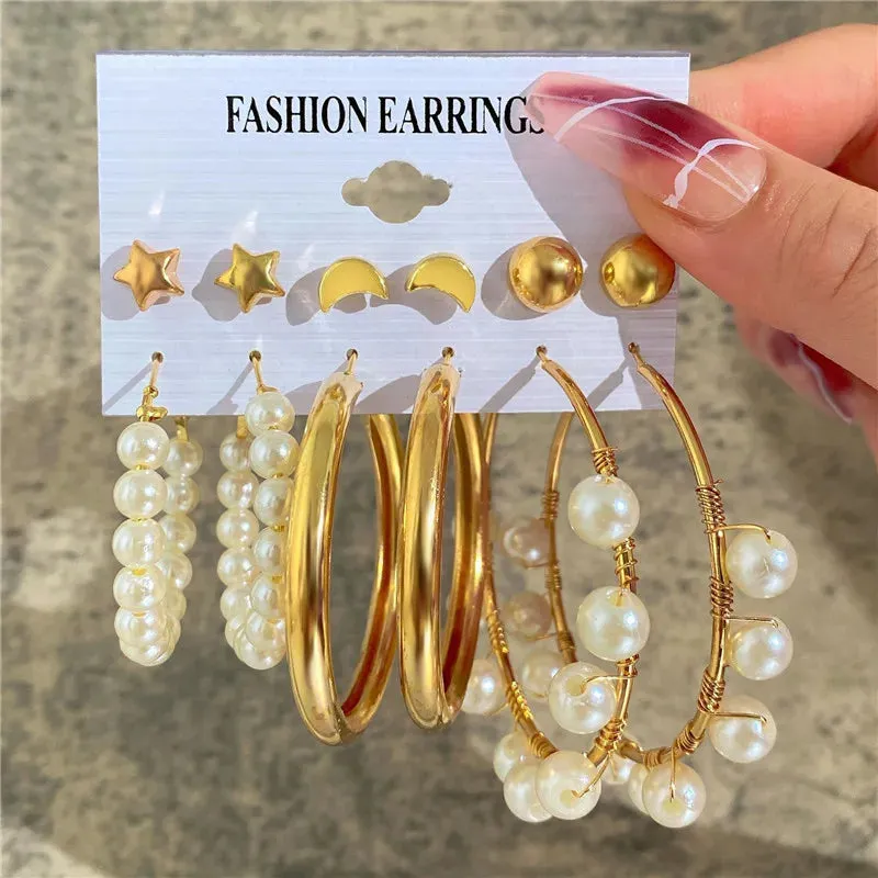 Vintage Boho Gold Hoop Earrings Set