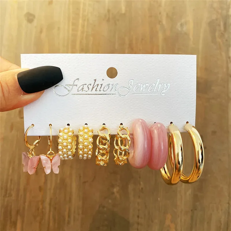 Vintage Boho Gold Hoop Earrings Set