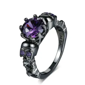 Western Vintage Purple Skull Women Rings Punk Hot Sale Zircon Copper Rings For Fashion Jewelry