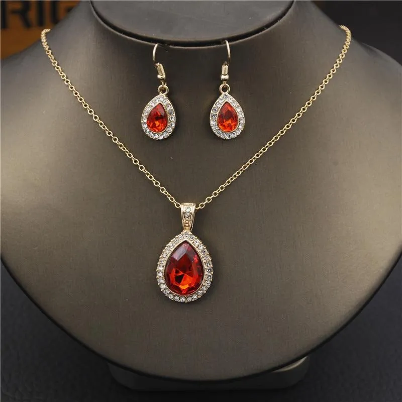 Women Crystal Rhinestone Pendants Necklaces Earrings Sets