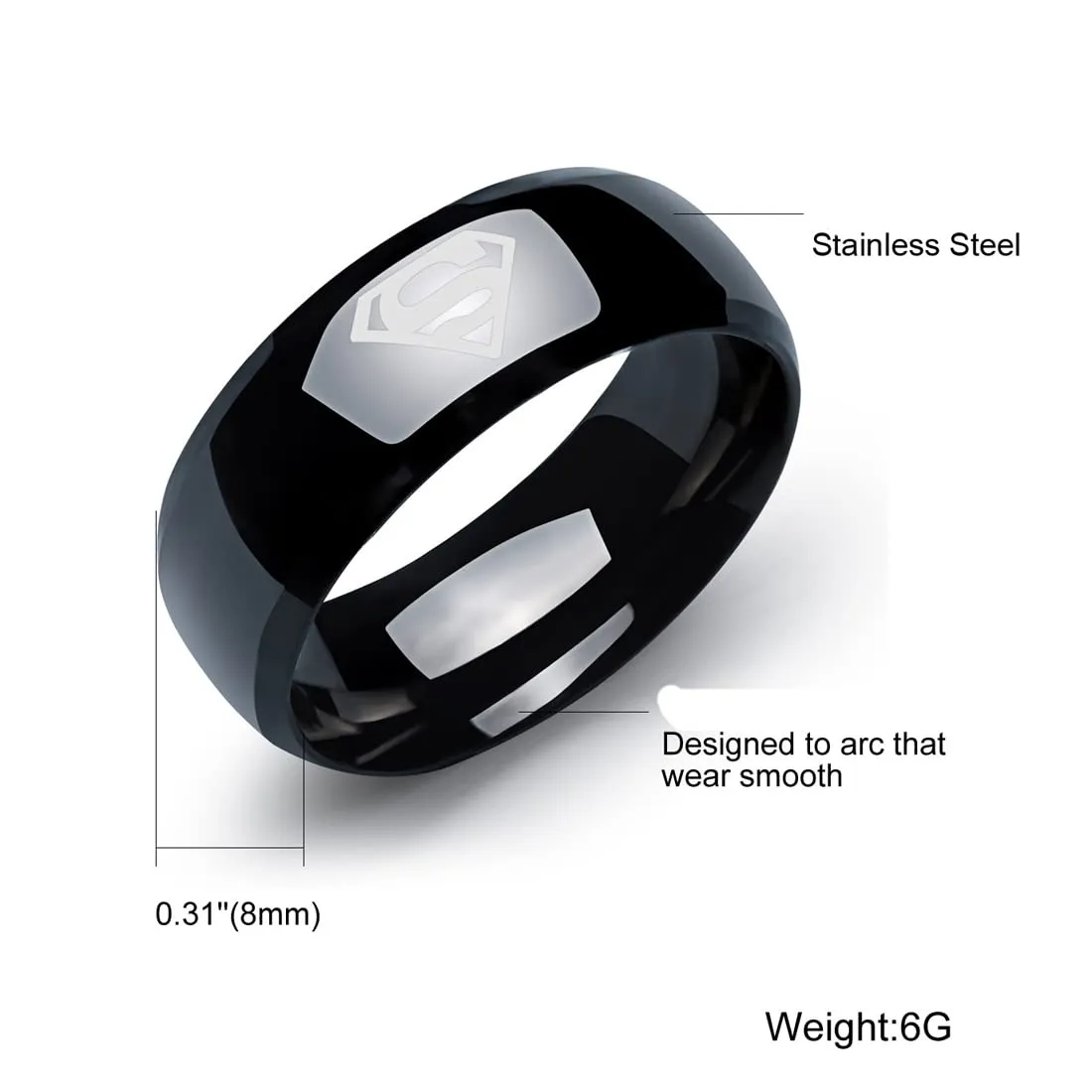 Yellow Chimes Rings for Men Combo of 2 PC Ring Stainless Steel Superman Black Band Rings Set for Men and Boys. (10)