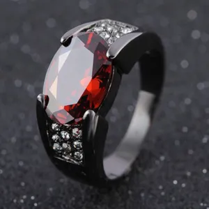 Zircon Inlaid Black Ring